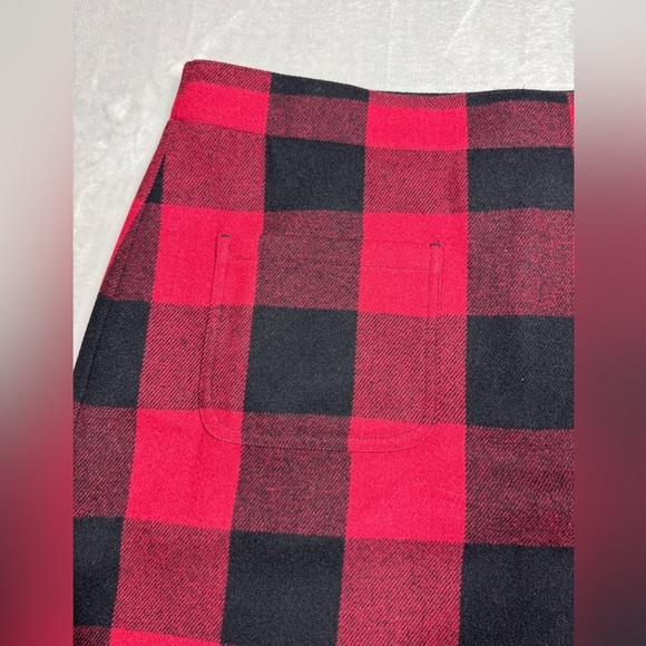 J.Crew Factory Wool Blend Harvest Plaid Buffalo Red Black Mini Skirt Size 12 - Picture 3 of 16